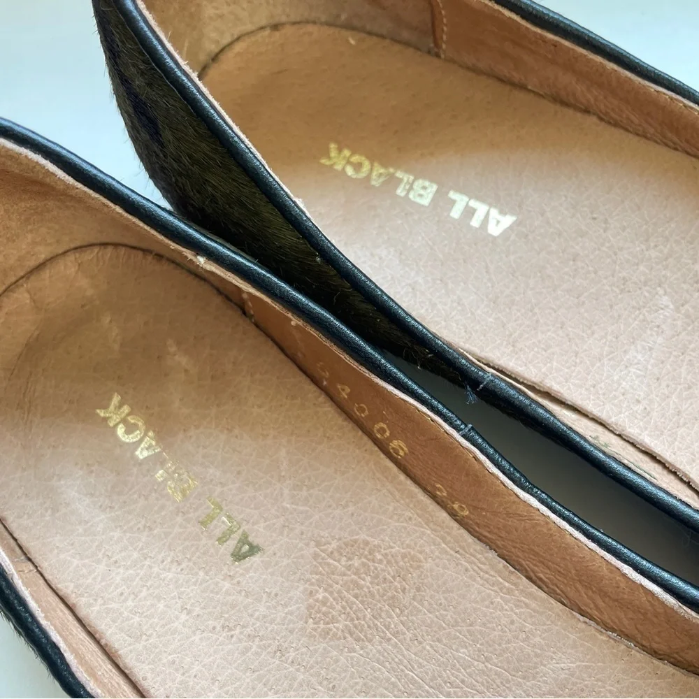 Anthropologie All Black Jungle Ballet Flats Camo Pointy-tow Calfhair slip-ons 8